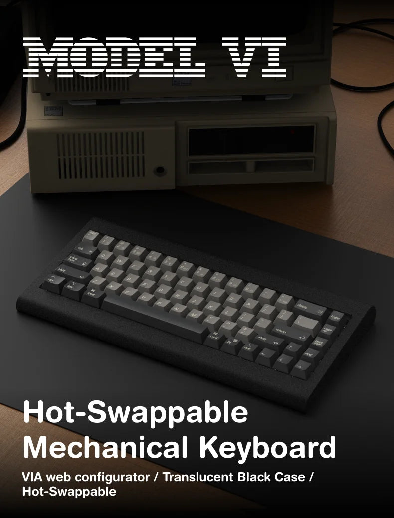 68 Keys Translucent Black Wired, Hot Swappable PCB Retro Keyboard