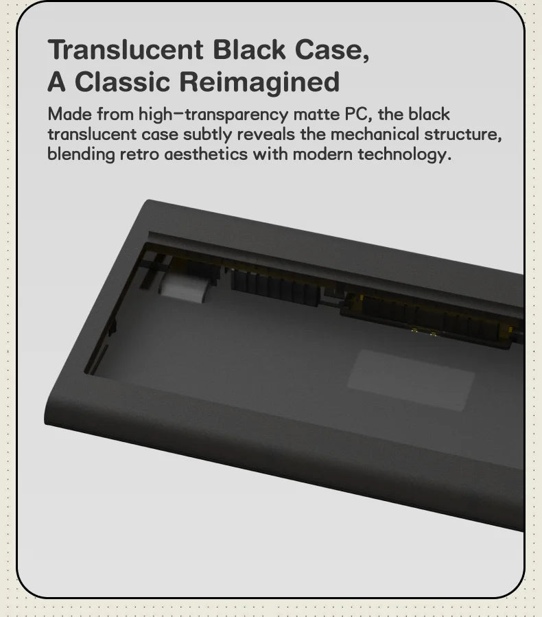 68 Keys Translucent Black Wired, Hot Swappable PCB Retro Keyboard